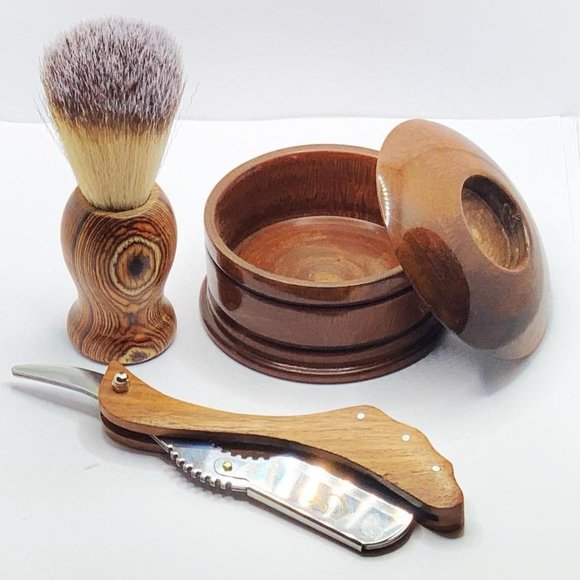 Men's Shaving Set Bowl Brush Wood Handle Razor - Picture 2 of 2